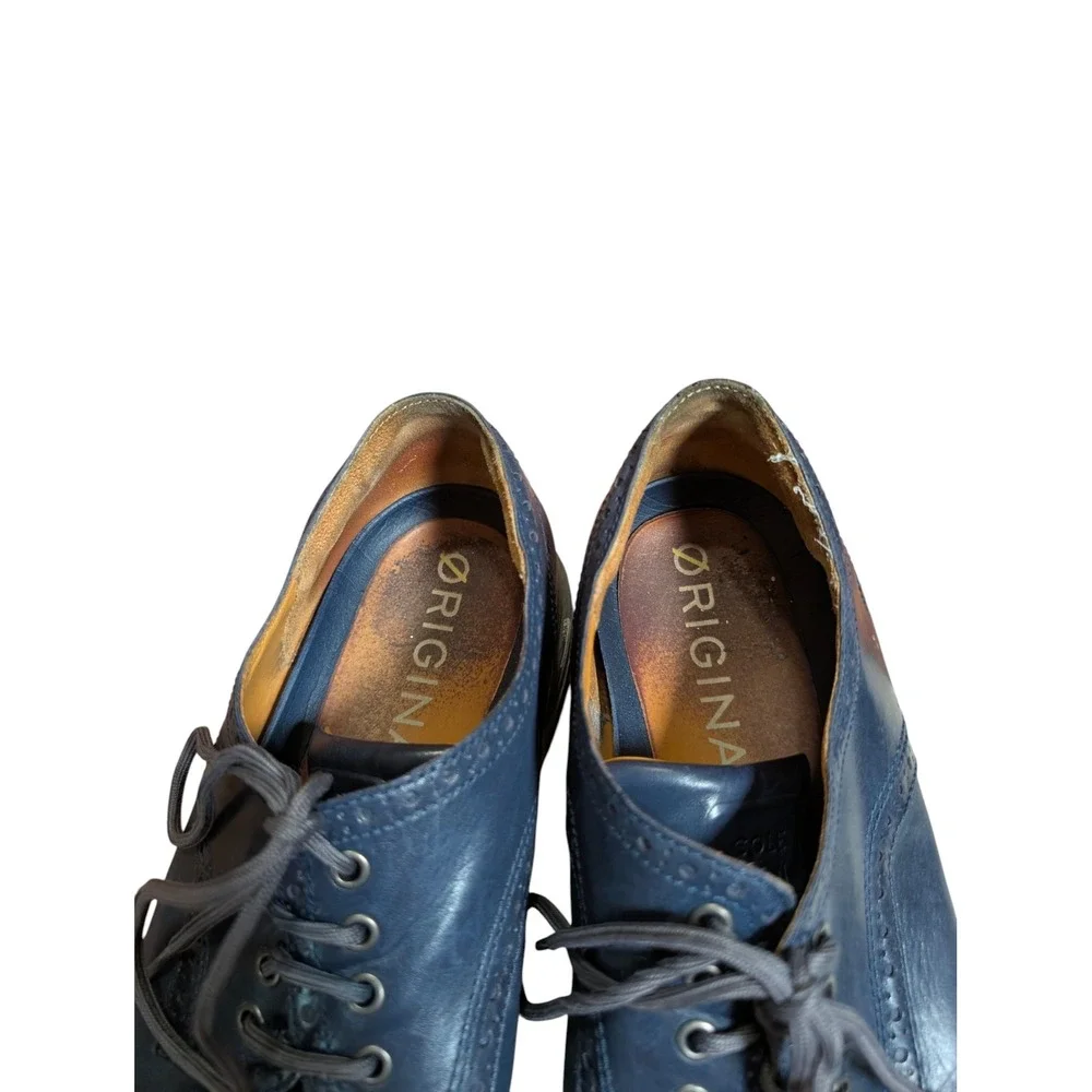 Cole Haan Original Grand Wingtip Oxford Navy‎ Blue Leather Mens Dress Shoes